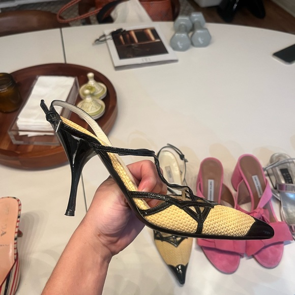 Raffia vintage Prada pointy toe Sling Back Pumps size IT 37.5 - Picture 2 of 3